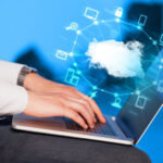 Hand working with a Cloud Computing diagram, new technology concept